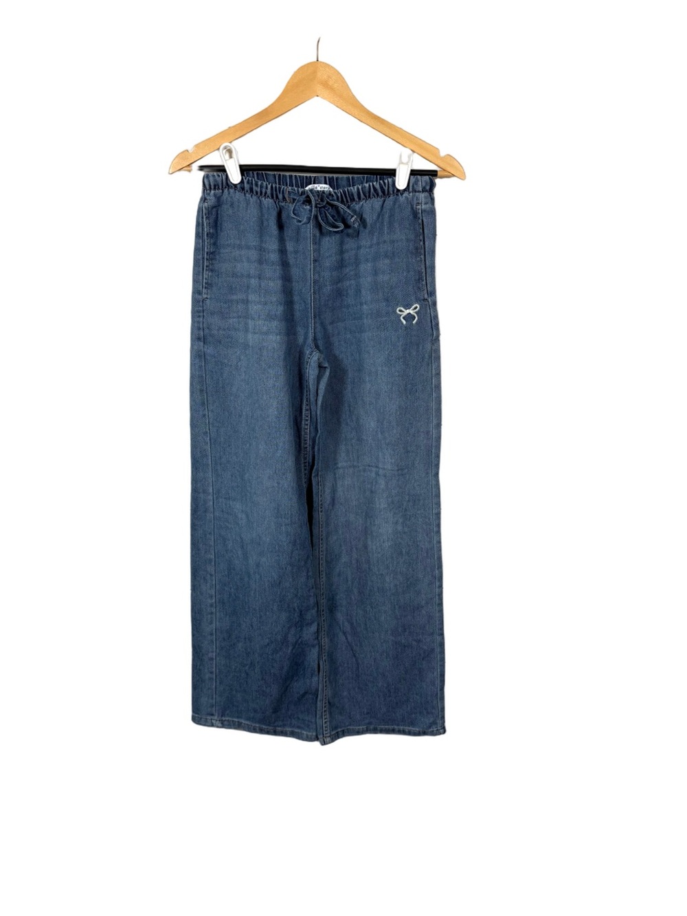 Vanilla Star XS Drawstring Wide Leg Jeans Blue Pull On Bow Embroidered